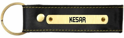 SY Gifts Kesar Name Black Leather Keychain Key Chain