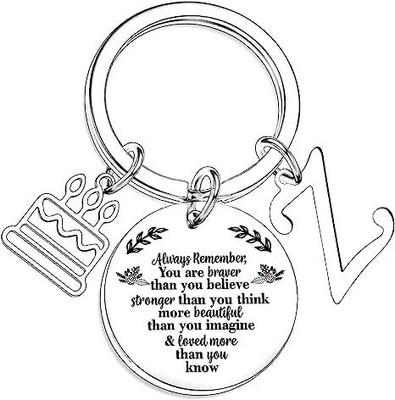 Artisans Crafted Birthday Keychain with Letter Z & Inspirational Quote Pendant Key Chain