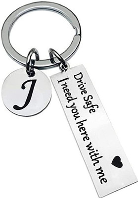 Dattatreya Collection Drive Safe Initial A-Z keychain Key Rings Gifts for Loved ones chain Silver(J) Key Chain