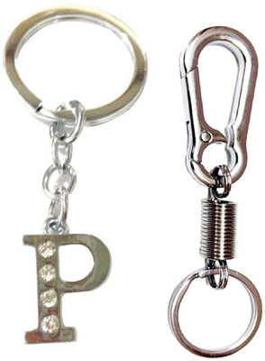 Newview Alphabet Letter P Metal Keychain & Hook Keychain|Combo Key Chain