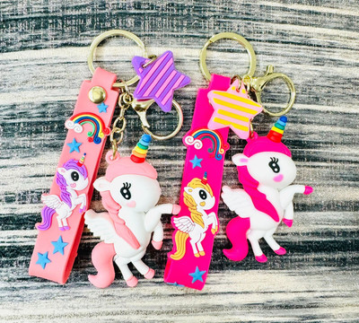 K C Unicorn Keychain with Strap & Star Charm | (Pink) |2 pcs Key Chain