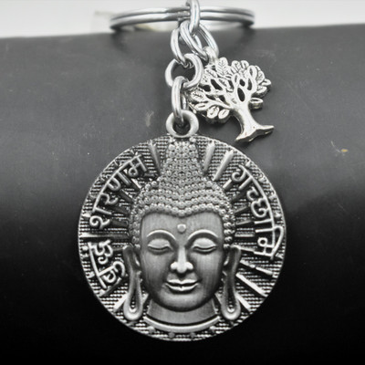 AFH Buddham Saranam Gacchami Tree of Life Metal Grey Keychain for Car Bike Home Key Chain