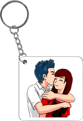 dk printing Love Couple Hug printed cute woodan keychain Key Chain