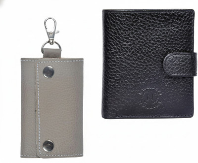 N WALLETS LEATHER RFID WALLET(BLACK) COMBO WITH LEATHER KEY ORGANIZER (GREY) Key Chain
