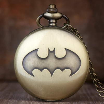 Classic Quirk Gandhi Style Vintage Batman Theme Logo Design Antique PocketWatch Key Chain