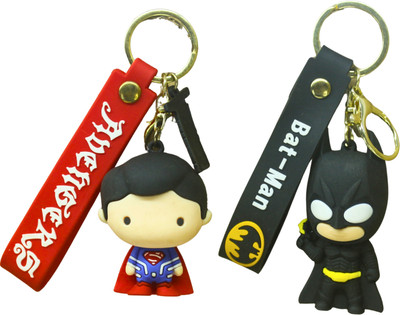 MIKADOECOM Superhero Duo Keychain Combo – Batman & Superman | Rubber Keychains (Set of 2) Key Chain