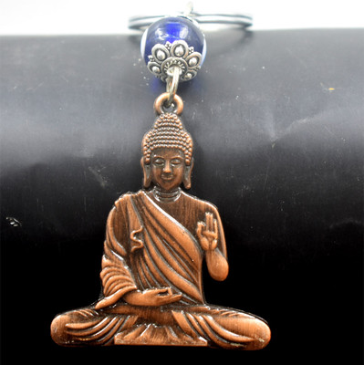 AFH Lord Meditating Buddha Copper Metal Evil Eye Protection Keychain for Car Bike Key Chain