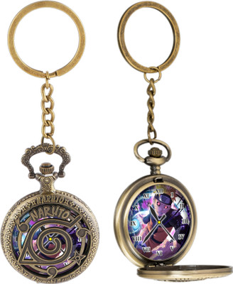 GT Gala Time Bronze Pocket-Watch Anime Naruto Print Dial Metallic Car Bike Key Chain Key Chain