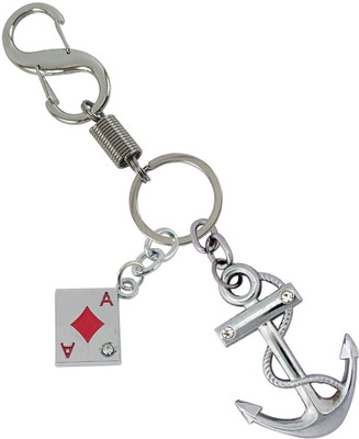 SHOKY LOOKS Anchor & Rope Silver Metallic With Playing Card Diamond Locking Lock Key Chain