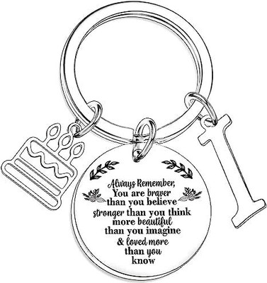 Artisans Crafted Birthday Keychain with Letter I & Inspirational Quote Pendant Key Chain