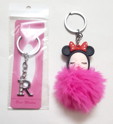 ShopTalk Cute micky pompom with R alpha Key Chain