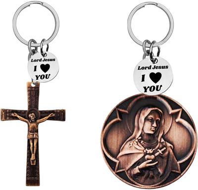 M Men Style Jesus cross & Virgin Mary Keychains with ‘Lord Jesus I Love You’Charm Com665-626 Key Chain