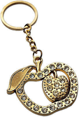 swagtreg Golden Apple Shaped Keychain with Embedded Heart Design | Stylish Bag & Keys Key Chain