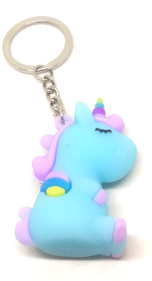 Pinaka PC1095 Sleeping Light Blue Unicorn With Steel Ring Keyring Key Chain