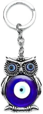 ravariya graphics Blue and Silver Evil Eye Owl Keychain For Bike/Car Key Ring Anti-Rust Key Chain