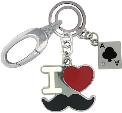 SHOKY LOOKS I Love Mustache With Playing Card Club Locking Lock Perfect For Gifting Key Chain