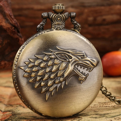 Classic Quirk Gandhi Style Vintage Game Of Thrones Theme Stark Logo Face Antique Pocke tWatch Key Chain