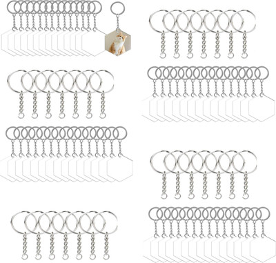 Maitri Pack Of 20 Acrylic Transprent Circle Hexagon Discs Ring with Chain Key Chain