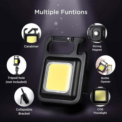 VoltFusion Cob Keychain Work Light 4 Light Modes, for Camping and Walking Pack of 2 Krypton Front Light(Black)