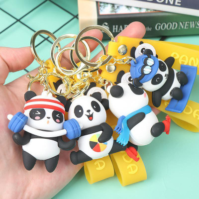 gtrp Cartoon Panda Keychain Sports Weightlifting Skating Panda Keyring Set Of 4 Key Chain