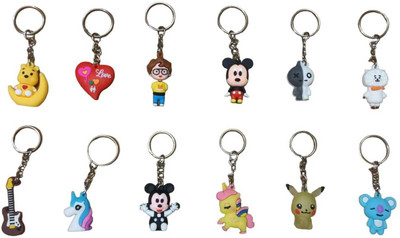 SRD TRADERS Famous Cartoon Keychains (Pack of 12) Mix Cartoon keychains | Return Gift Pack Key Chain
