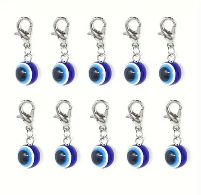 Kumar Handicraft Plastic 10Pcs Blue Evil Eye Keychain Amulet Lucky Key Chain Ring Bag Backpack Key Chain