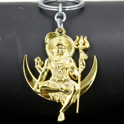 AFH Lord Mahadev Shiv Shankar Moon Gold Religious Keychain for Men and Women Key Chain