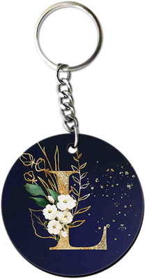 Party Gift Printed Round Keyring for Bag Wallet Purse Alphabet Letter Keychain L Key Chain