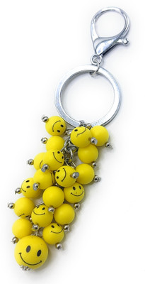 Jdp Novelty Small Smiley Ball Yellow Colour Metal Antique Keychain For Girls Round Shape Key Chain