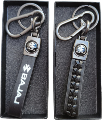 JNV Black Leather Keychain Compatible With BAJAJ Bikes | | Pack Of 2 Key Chain