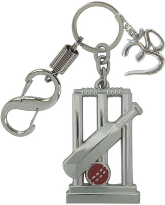 HANDSOME ISK Attractive Cricket Bat Ball All 3 in 1 metal With Shiv OM Locking Lock Key Chain