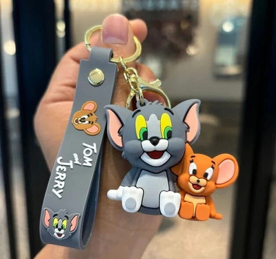 Mini foot prints Random design (Pack of 1) Tom and Jerry Pair 3D Silicone Keychain Key Chain