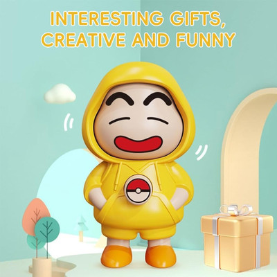 AirSoft Cartoon Shinchan Funny Expression Changing Yellow Hoodie Toy Cute Desk Gift Key Chain