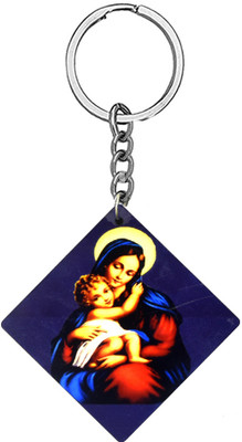 AFH Lord Jesus Mother Mary Double Sided Wooden Gifting keychain for Men and Women Key Chain