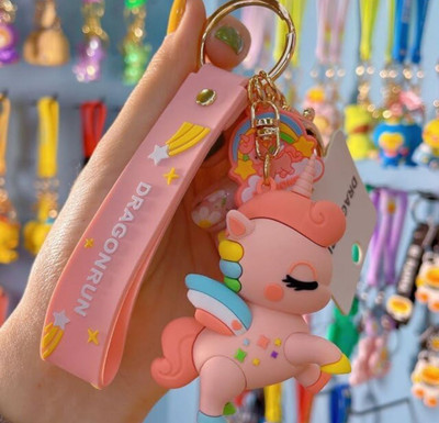 SHRI JI Rainbow Unicorn Keychain Cute 3D Keychain Strap & Charm (Pink) Key Chain