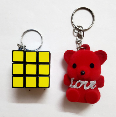 ShopTalk Mini cube with red teddy Key Chain