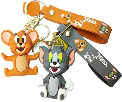 PRIMEFAIR 3D Tom & Jerry Grey Double Sided Rubber Keychain Key Chain ( Pack of 2 ) Key Chain