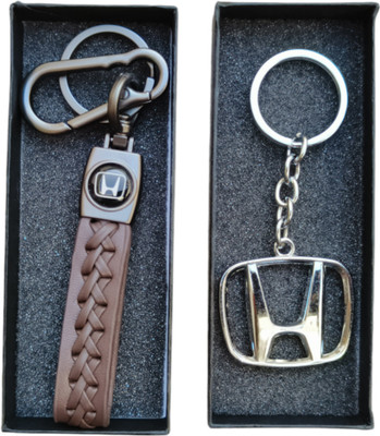 JNV Brown Leather Keychain With Logo Keychain Compatible With Honda Car Key Chain