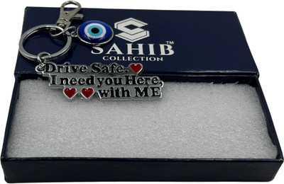 Sahib Collection Drive Safe With Evil Eye & Hook Metal Keyring (Pack-1) Key Chain