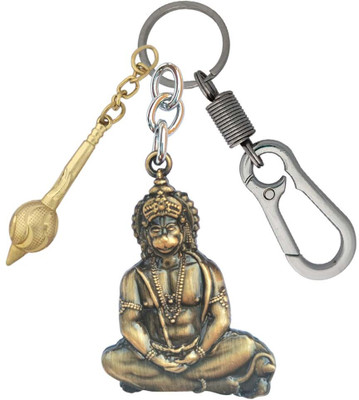 SHOKY LOOKS Lord Metal Gold Hanuman Ji With Gada Symbol Of Good Luck Locking Lock Key Chain