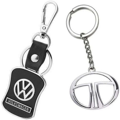 JAINSON MARTIN Combo of Tata Logo Metal & Valkswagen Leather Hook Keychain Best Quality Key Chain