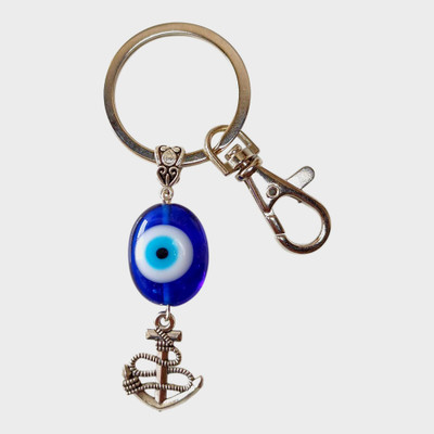 Kumar Handicraft Evil Eye Glass Bead Keychain with Anchor Charm, Traditional Protection Amulet Key Chain