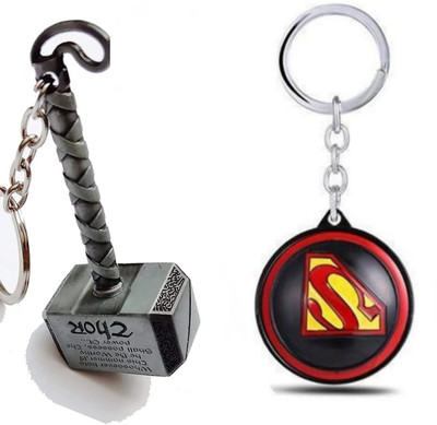 Jainsburys Combo of Thor hammer keychain & Superman Rotating keychain Key Chain