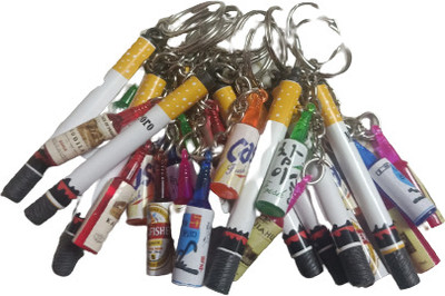365 Degree Pack of 10 Antique 2 Bottle and 1 Cigarette Keychain Set Key Chain