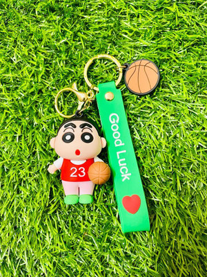 GKM BasketBall playing shinchan cute 3D pvc strap hook keychain Key Chain