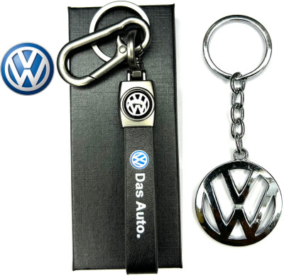 FLAMBE Volkswagen Leather Belt Keychain & Steel Logo Keychain Pack Of 2 Key Chain