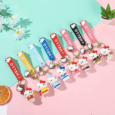 gtrp Hello Kitty Cute Action Figure 3D Rubber Silicone Keychain PackOf 8 Key Chain
