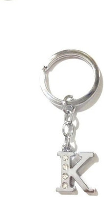 Blue Aura Alphabet K Chrome Metal Finish with 4 Diamonds Fixed Keyring Key Chain