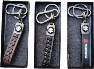 JNV Combo Of Leather Keychain Compatible With Suzuki Car |Unique And Stylish Key Chain