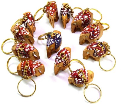 SM Creations Wooden Hand Carved Keychains (Multicolour) - Set of 12 (Elephant Key Chain) Key Chain